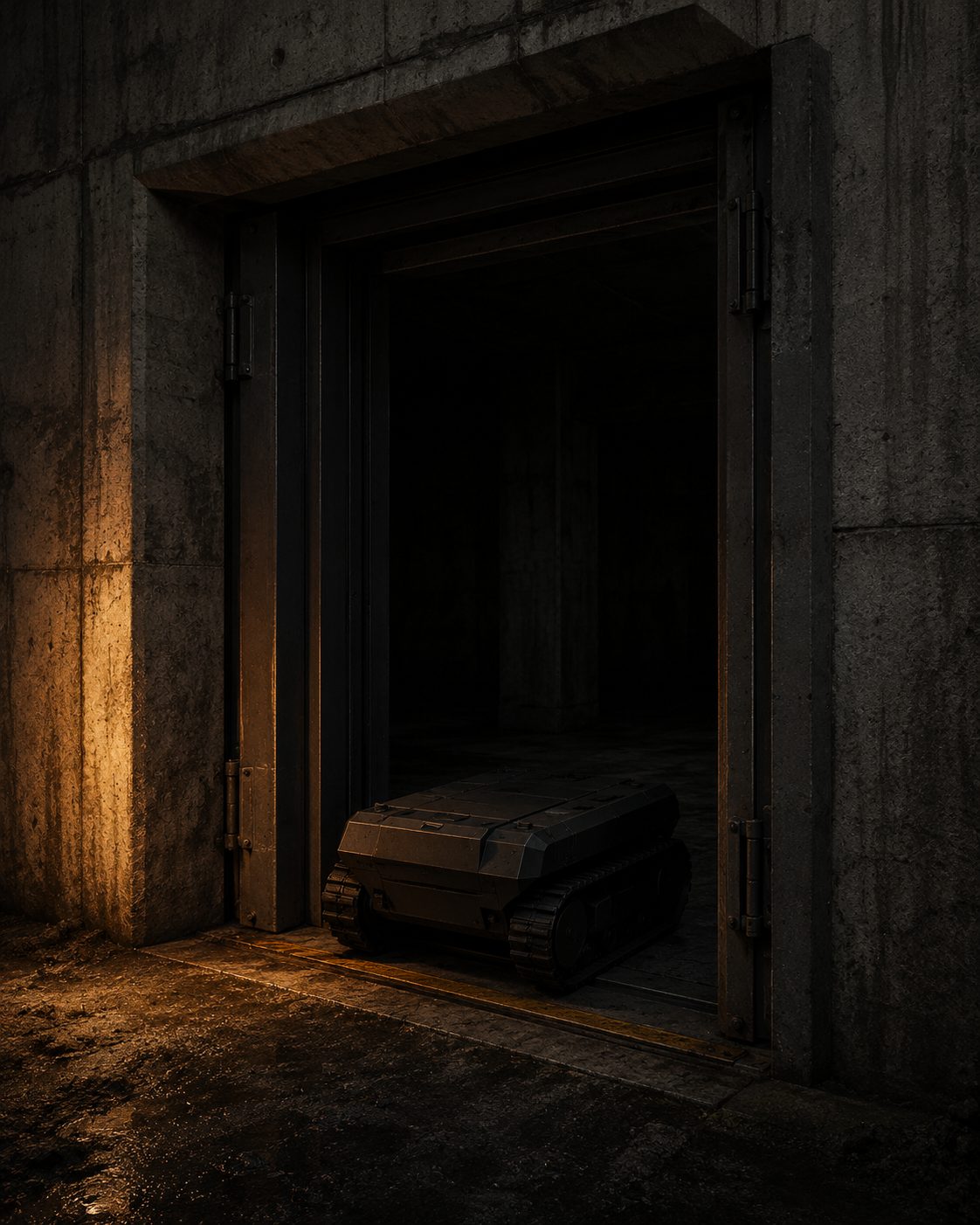 Uncrewed ground platform entering a structure